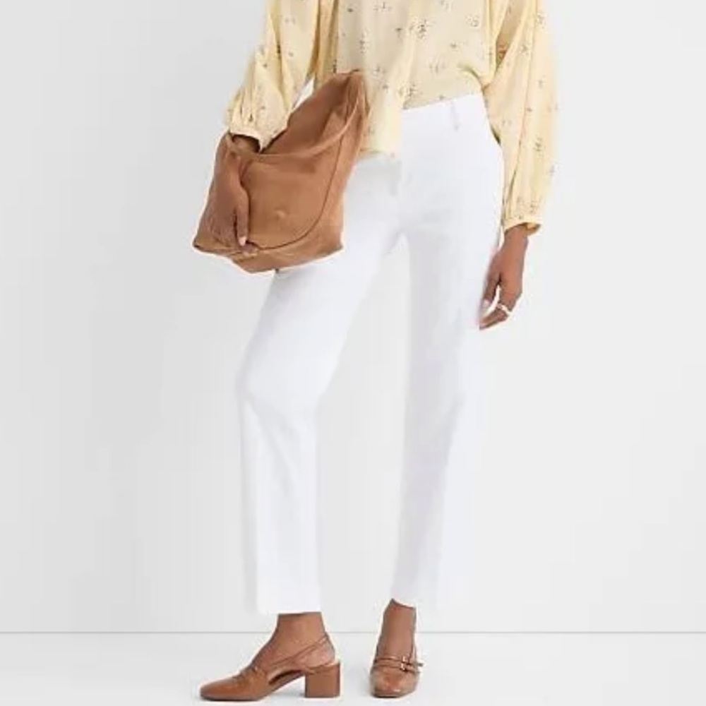 LOFT White Flat Front Cotton Sateen Pants